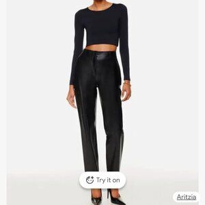 Babaton faux leather straight trousers with button and belt loops